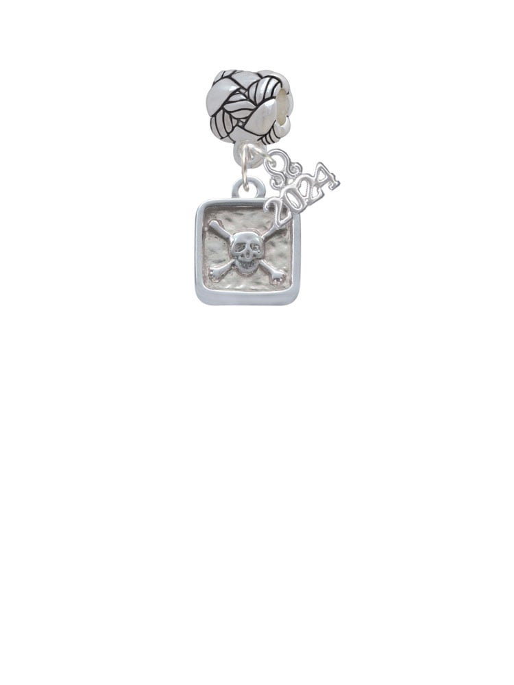 Delight Jewelry Silvertone Skull and Bones - Square Seal Woven Rope Charm Bead Dangle with Year 2024 Image 2