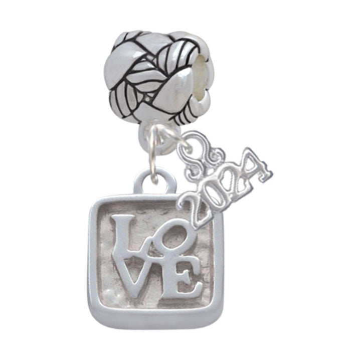 Delight Jewelry Silvertone Love Square - Square Seal Woven Rope Charm Bead Dangle with Year 2024 Image 1