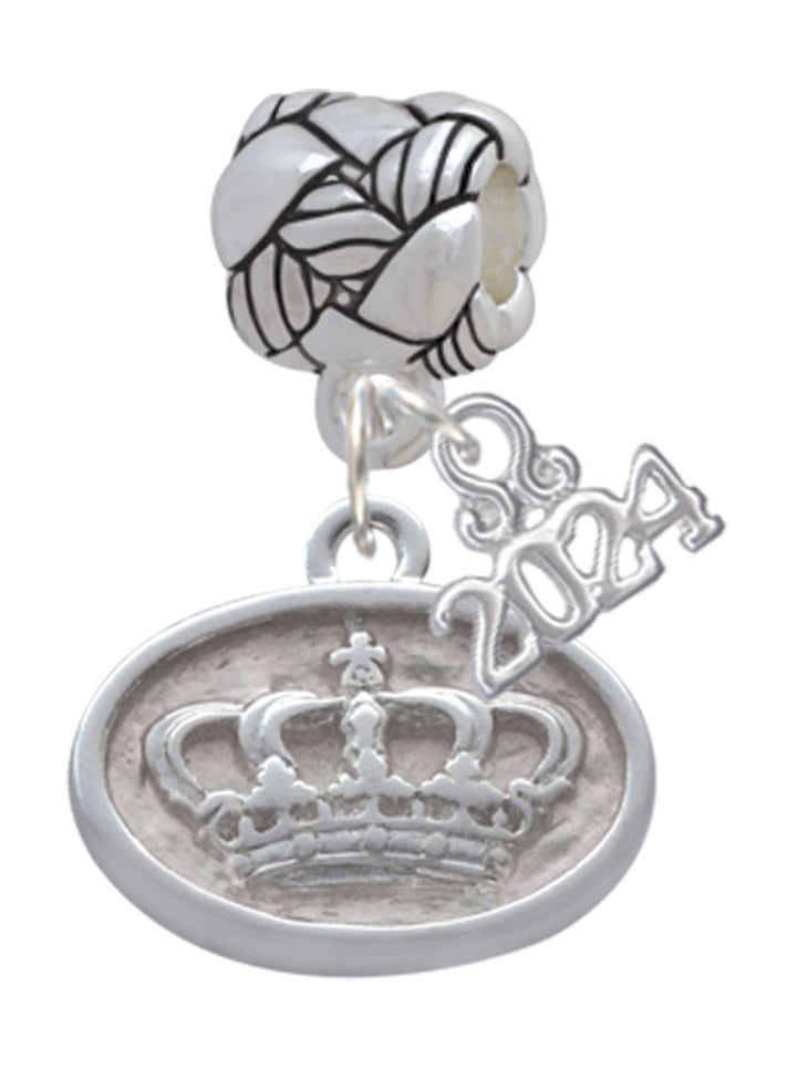 Delight Jewelry Silvertone Crown - Oval Seal Woven Rope Charm Bead Dangle with Year 2024 Image 1