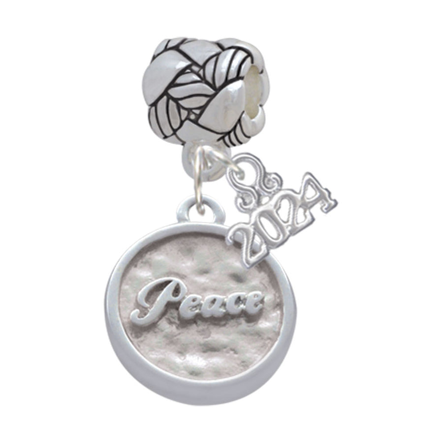 Delight Jewelry Silvertone Peace - Round Seal Woven Rope Charm Bead Dangle with Year 2024 Image 1