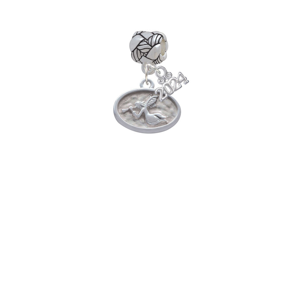 Delight Jewelry Silvertone Trumpeter Angel - Oval Seal Woven Rope Charm Bead Dangle with Year 2024 Image 2