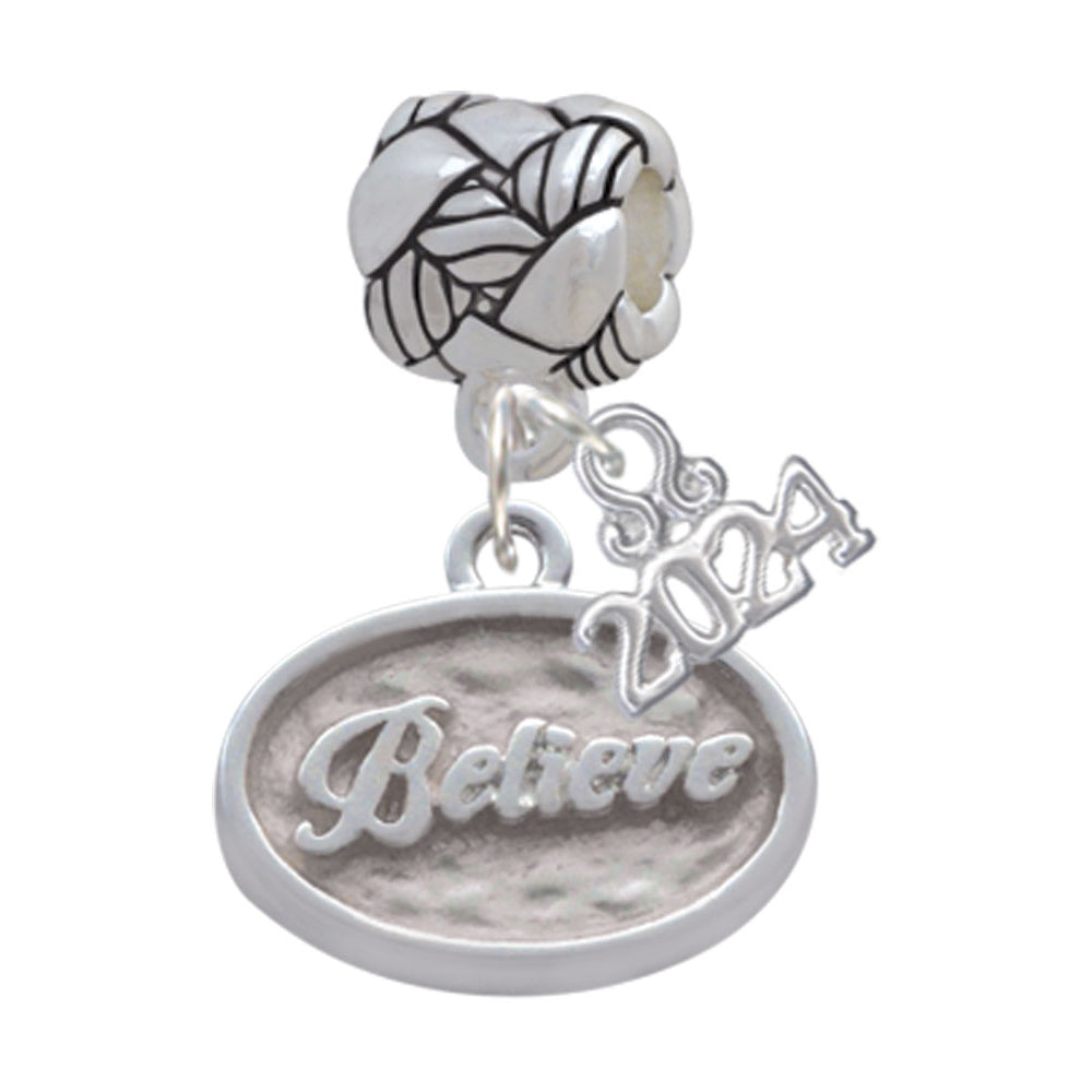 Delight Jewelry Silvertone Believe - Oval Seal Woven Rope Charm Bead Dangle with Year 2024 Image 1