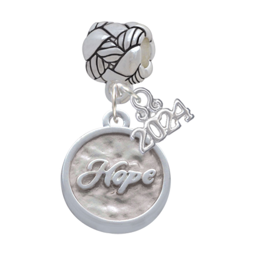 Delight Jewelry Silvertone Hope - Round Seal Woven Rope Charm Bead Dangle with Year 2024 Image 1