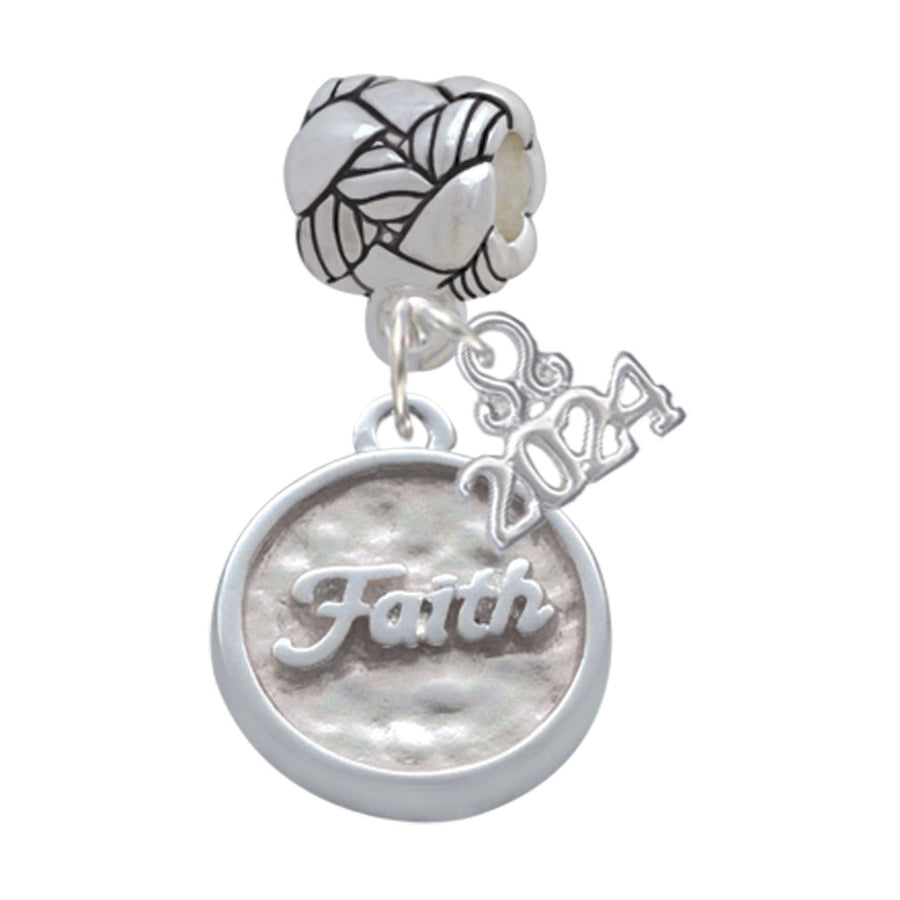 Delight Jewelry Silvertone Faith - Round Seal Woven Rope Charm Bead Dangle with Year 2024 Image 1