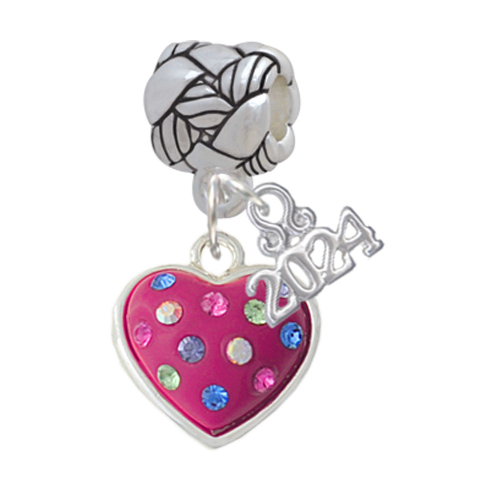 Delight Jewelry Silvertone Hot Pink Resin Heart in Frame Woven Rope Charm Bead Dangle with Year 2024 Image 1