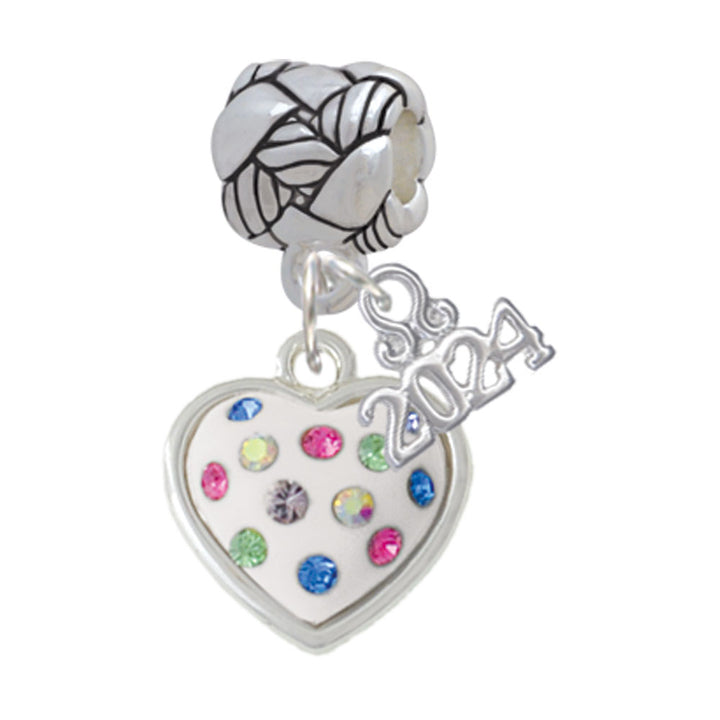 Delight Jewelry Silvertone White Resin Heart with Spring Crystals Woven Rope Charm Bead Dangle with Year 2024 Image 1