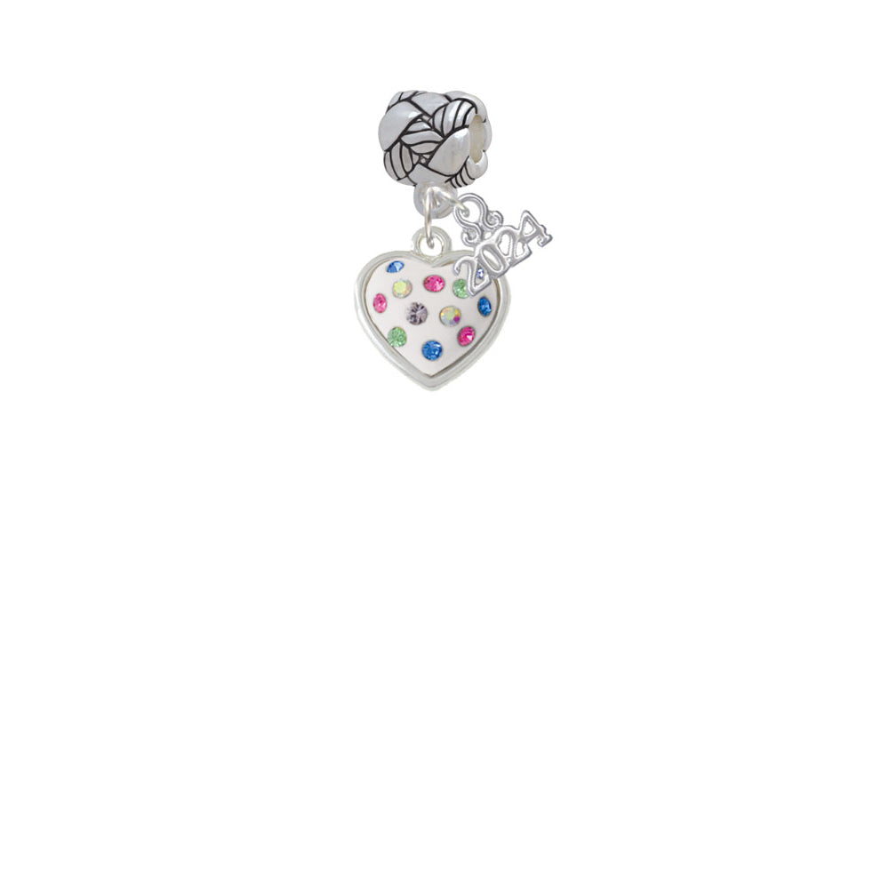 Delight Jewelry Silvertone White Resin Heart with Spring Crystals Woven Rope Charm Bead Dangle with Year 2024 Image 2