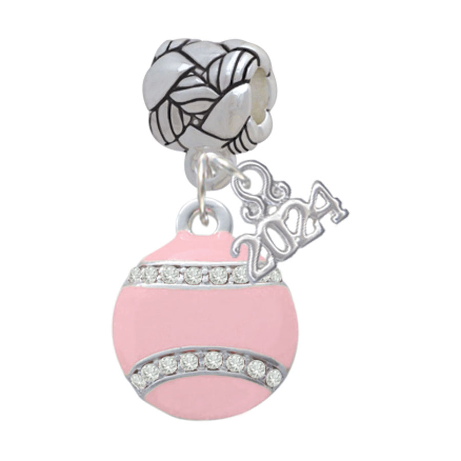 Delight Jewelry Silvertone Pink Tennis Ball with Clear Crystals Woven Rope Charm Bead Dangle with Year 2024 Image 1
