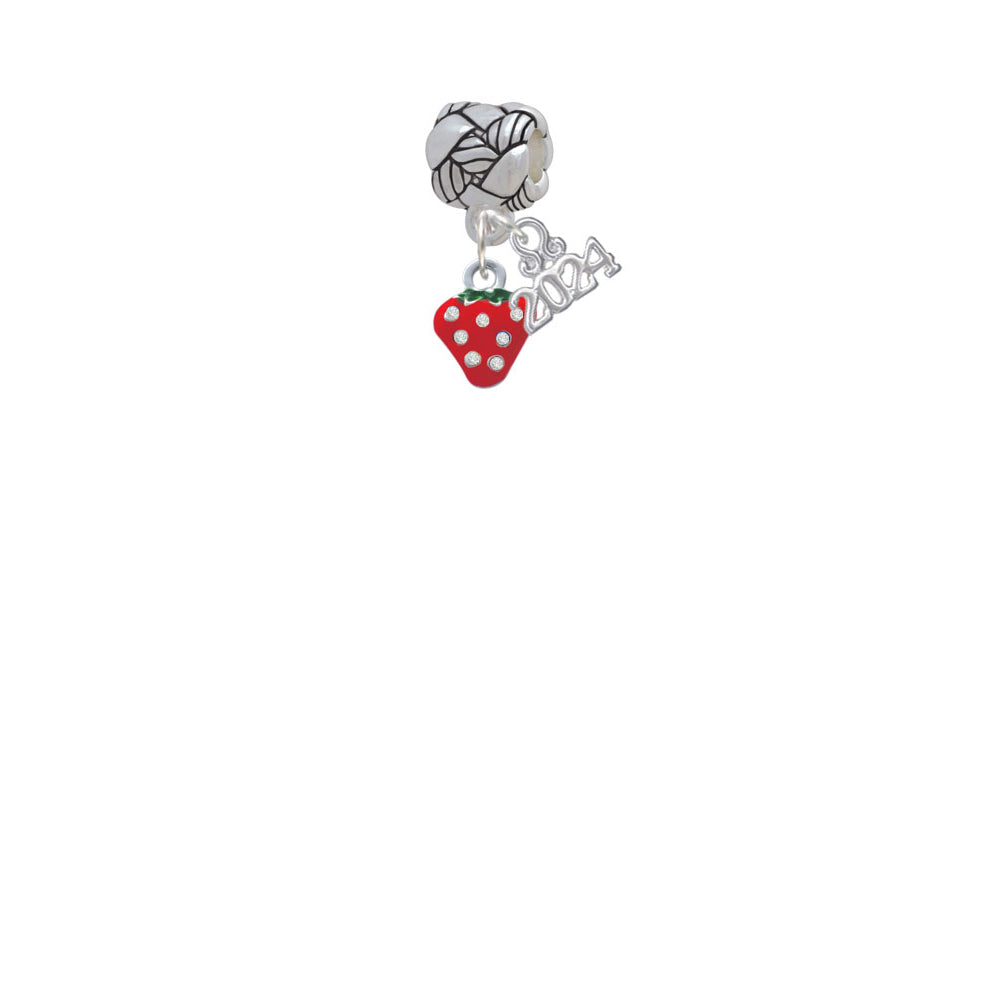 Delight Jewelry Silvertone Mini Red Strawberry with Clear Crystals Woven Rope Charm Bead Dangle with Year 2024 Image 2