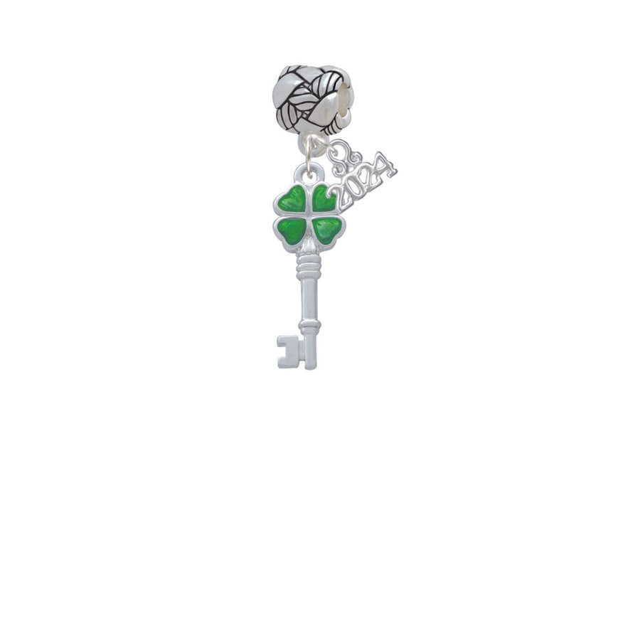 Delight Jewelry Silvertone Translucent Green Lucky Four Leaf Clover Key Woven Rope Charm Bead Dangle with Year 2024 Image 1