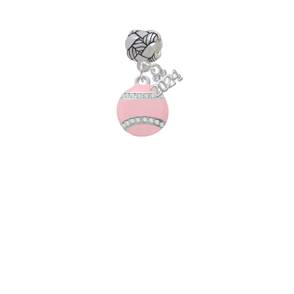 Delight Jewelry Silvertone Pink Tennis Ball with Clear Crystals Woven Rope Charm Bead Dangle with Year 2024 Image 2