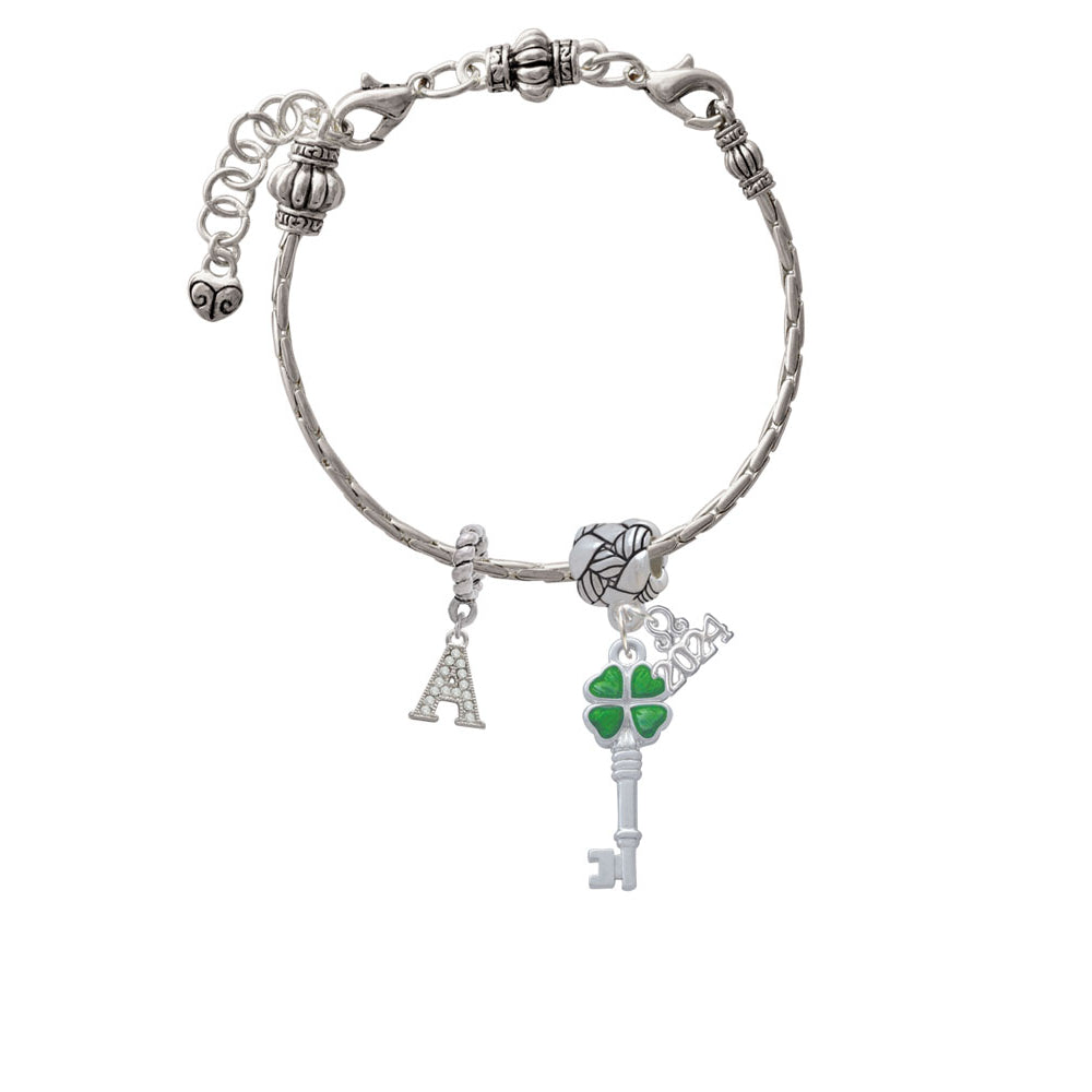 Delight Jewelry Silvertone Translucent Green Lucky Four Leaf Clover Key Woven Rope Charm Bead Dangle with Year 2024 Image 2