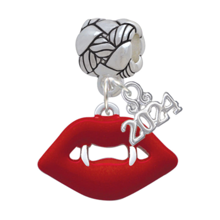 Delight Jewelry Silvertone Red Enamel Vampire Lips Woven Rope Charm Bead Dangle with Year 2024 Image 1