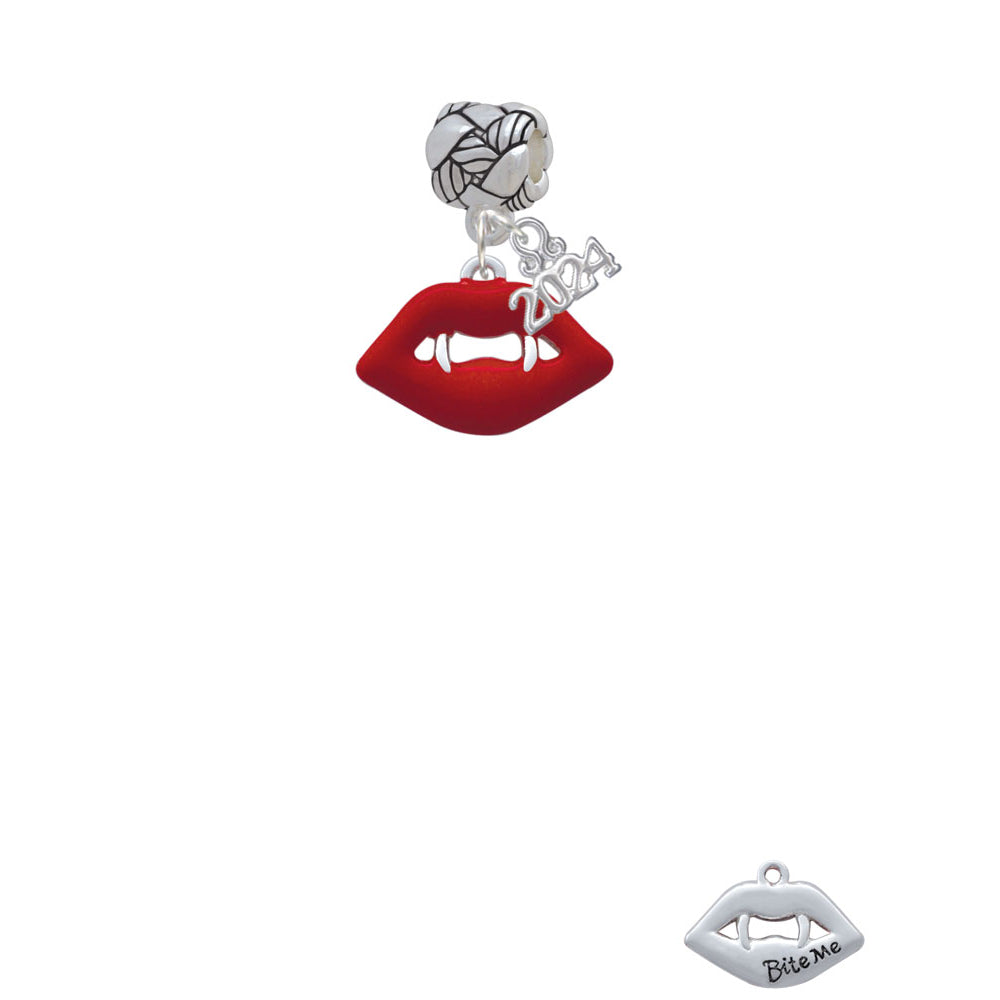 Delight Jewelry Silvertone Red Enamel Vampire Lips Woven Rope Charm Bead Dangle with Year 2024 Image 2
