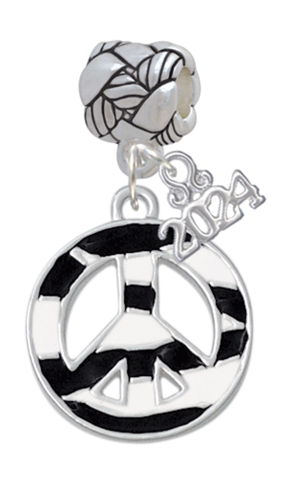 Delight Jewelry Silvertone Large Zebra Print Peace Sign Woven Rope Charm Bead Dangle with Year 2024 Image 1