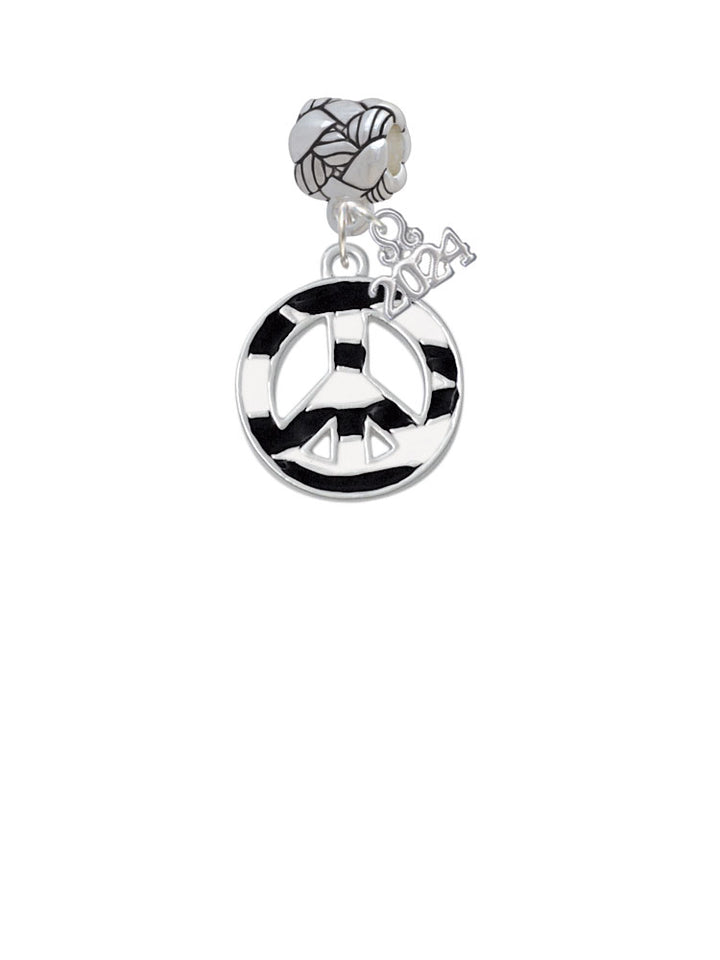 Delight Jewelry Silvertone Large Zebra Print Peace Sign Woven Rope Charm Bead Dangle with Year 2024 Image 2