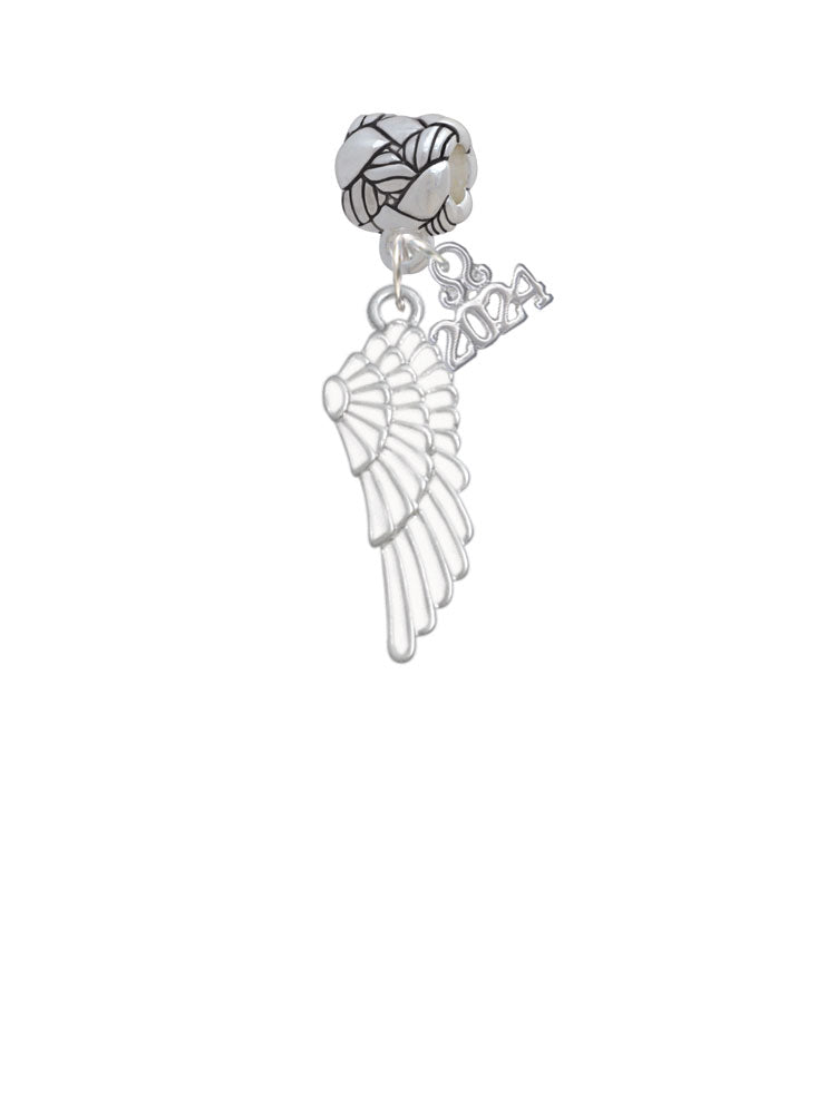 Delight Jewelry Silvertone Large White Enamel Angel Wing Woven Rope Charm Bead Dangle with Year 2024 Image 1