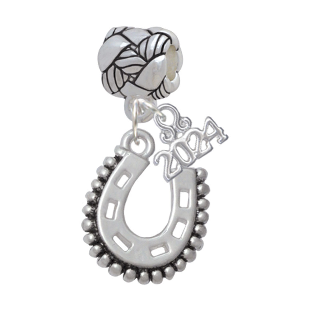 Delight Jewelry Silvertone Beaded Horseshoe Woven Rope Charm Bead Dangle with Year 2024 Image 1
