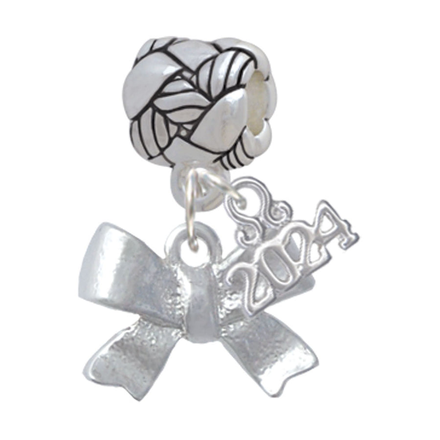 Delight Jewelry Silvertone 3-D Textured Bow Woven Rope Charm Bead Dangle with Year 2024 Image 1