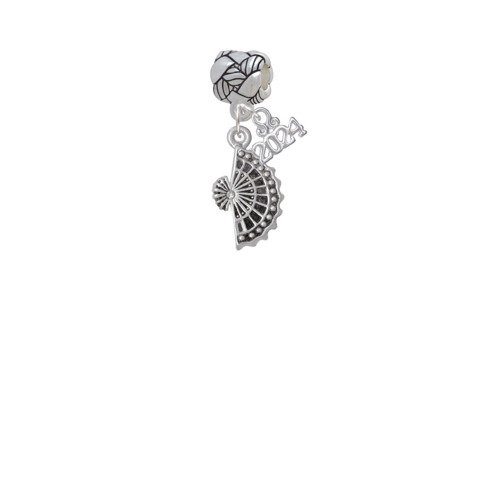 Delight Jewelry Silvertone Fan with AB Crystal Woven Rope Charm Bead Dangle with Year 2024 Image 1