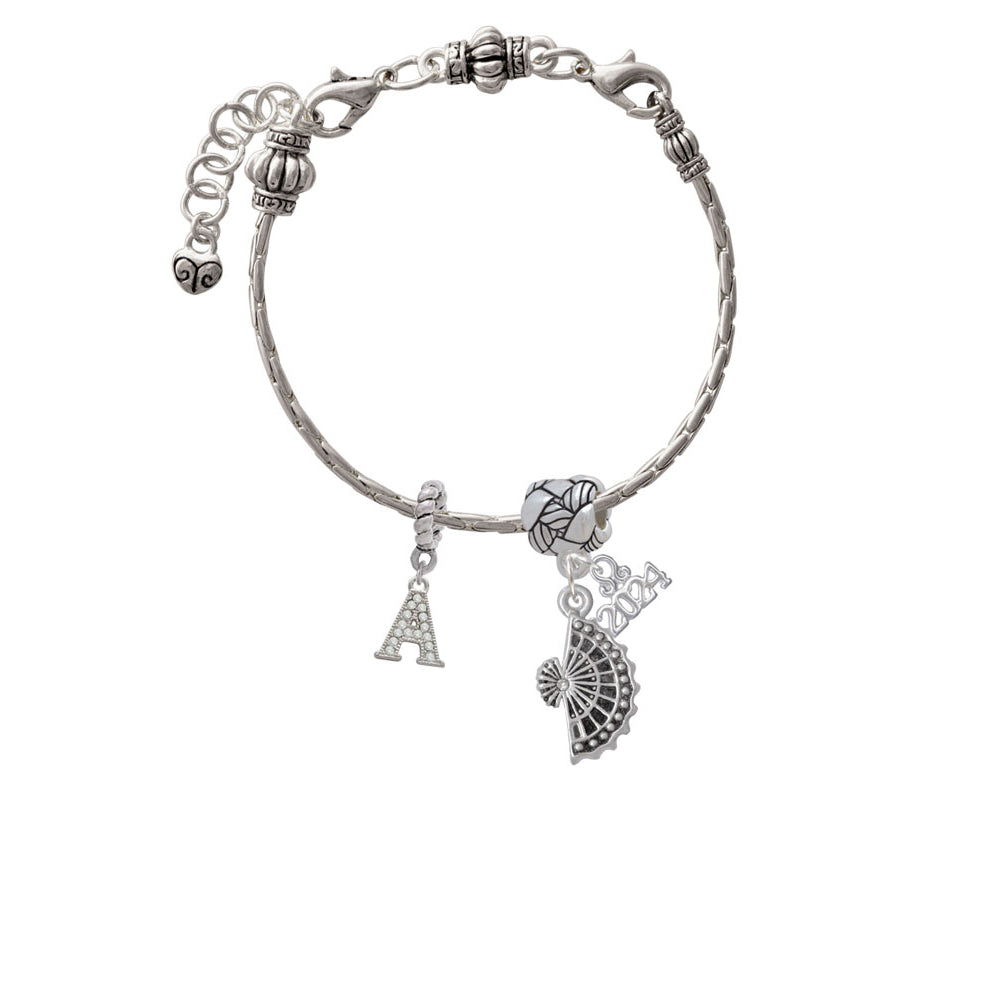 Delight Jewelry Silvertone Fan with AB Crystal Woven Rope Charm Bead Dangle with Year 2024 Image 2