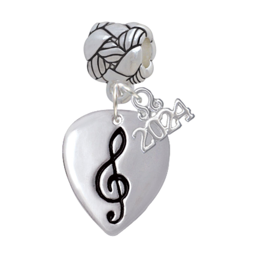 Delight Jewelry Silvertone Large Clef on Guitar Pick Woven Rope Charm Bead Dangle with Year 2024 Image 1