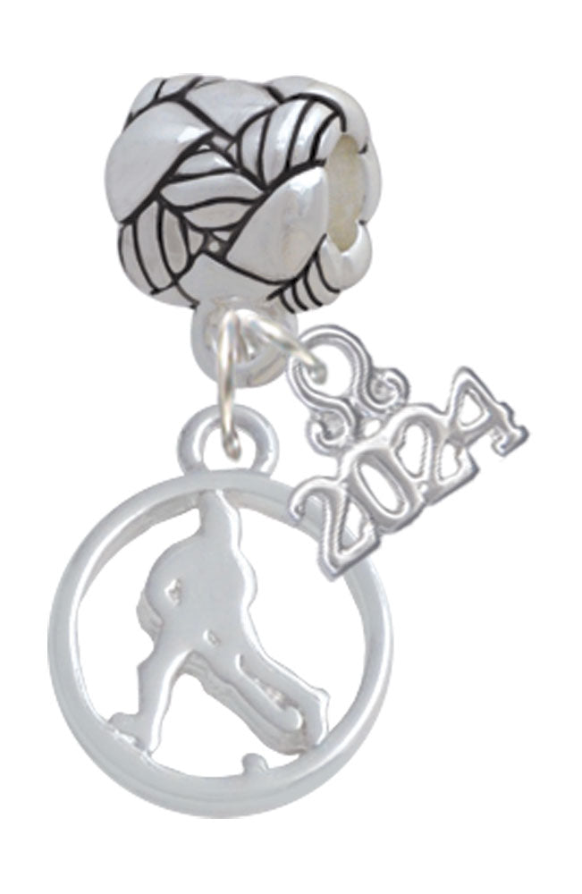 Delight Jewelry Field Hockey Player Silhouette in 1/2 Disc Woven Rope Charm Bead Dangle with Year 2024 Image 1