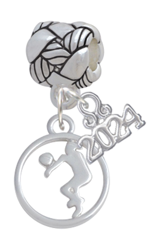 Delight Jewelry Volleyball Player Silhouette in 1/2 Disc Woven Rope Charm Bead Dangle with Year 2024 Image 1