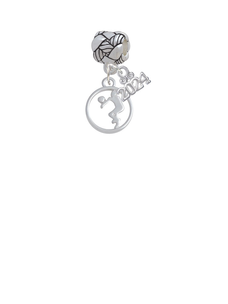 Delight Jewelry Volleyball Player Silhouette in 1/2 Disc Woven Rope Charm Bead Dangle with Year 2024 Image 2