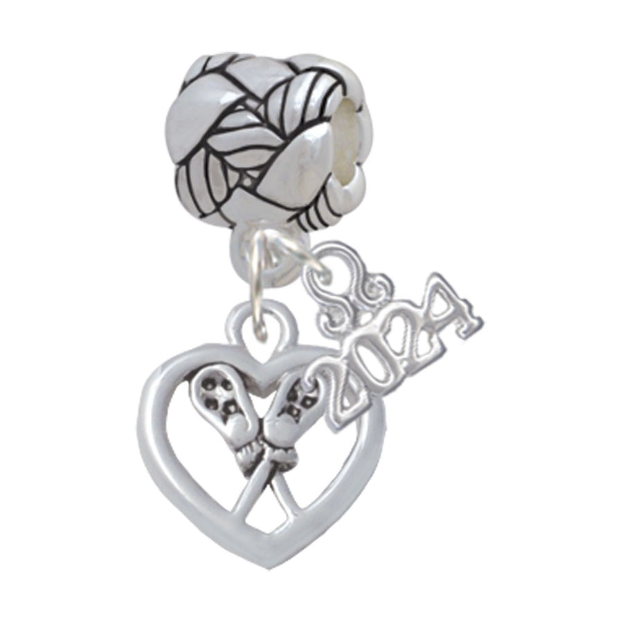 Delight Jewelry Lacrosse Sticks on Open Heart Woven Rope Charm Bead Dangle with Year 2024 Image 1