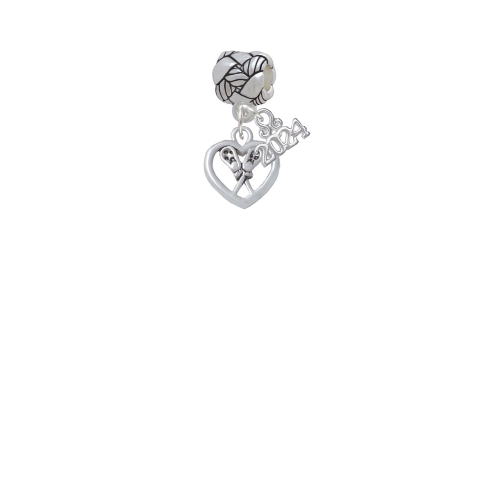 Delight Jewelry Lacrosse Sticks on Open Heart Woven Rope Charm Bead Dangle with Year 2024 Image 2