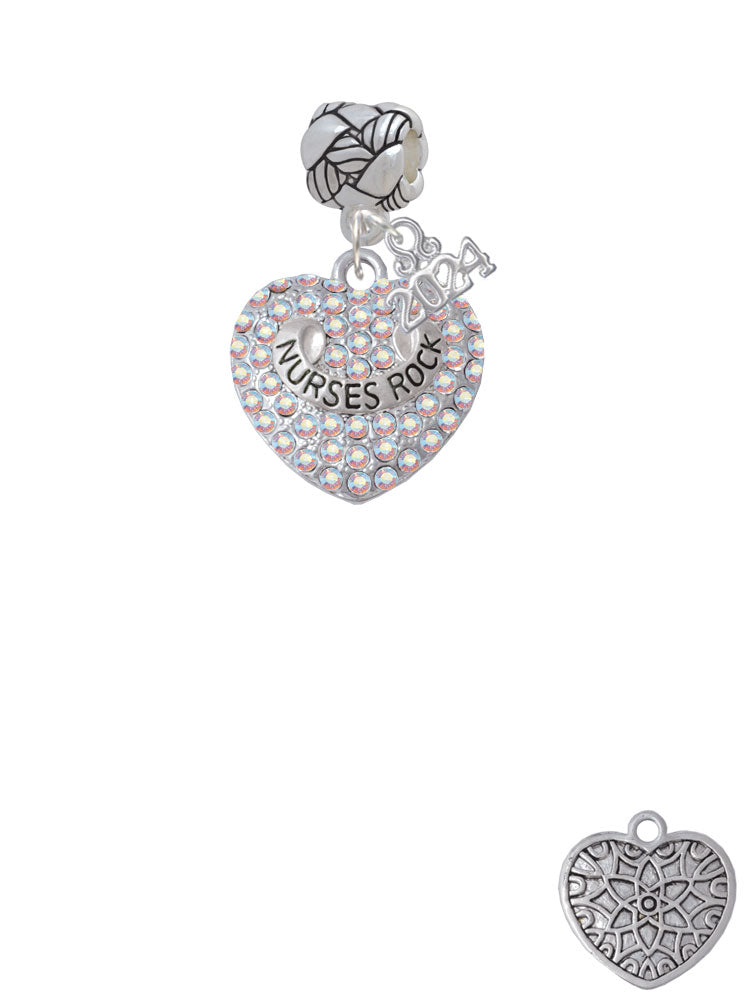 Delight Jewelry Silvertone Nurses Rock on AB Crystal Heart Woven Rope Charm Bead Dangle with Year 2024 Image 2