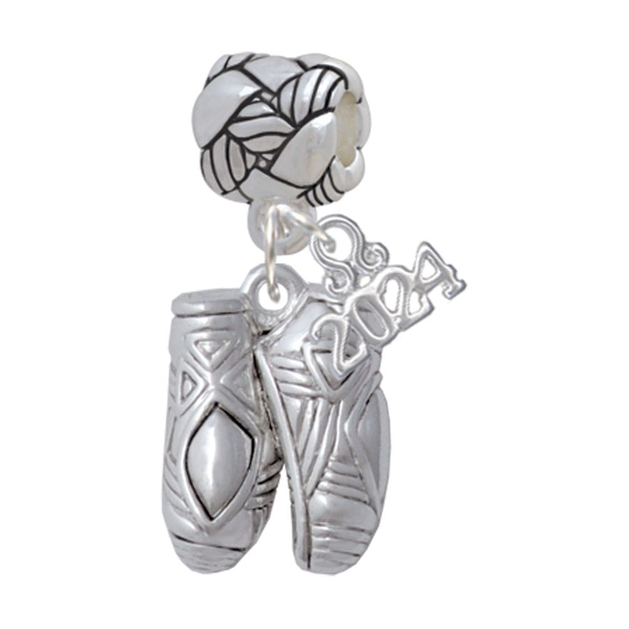 Delight Jewelry Silvertone Large Ballet Slippers Woven Rope Charm Bead Dangle with Year 2024 Image 1
