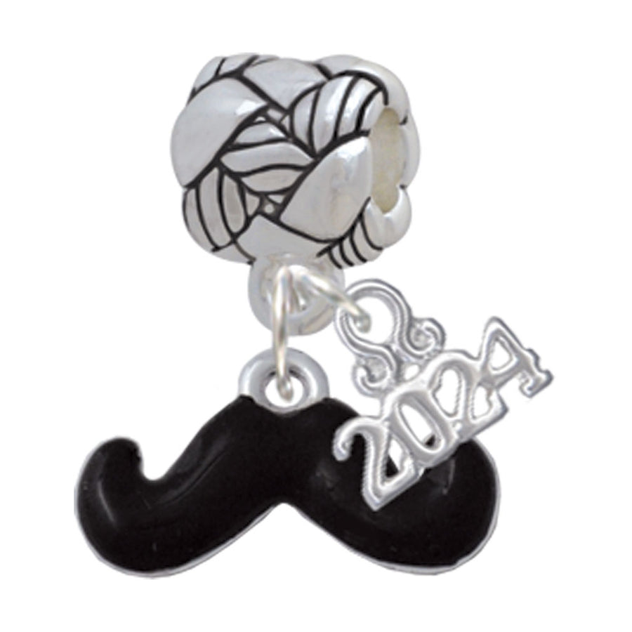 Delight Jewelry Silvertone Small Black Enamel Mustache Woven Rope Charm Bead Dangle with Year 2024 Image 1