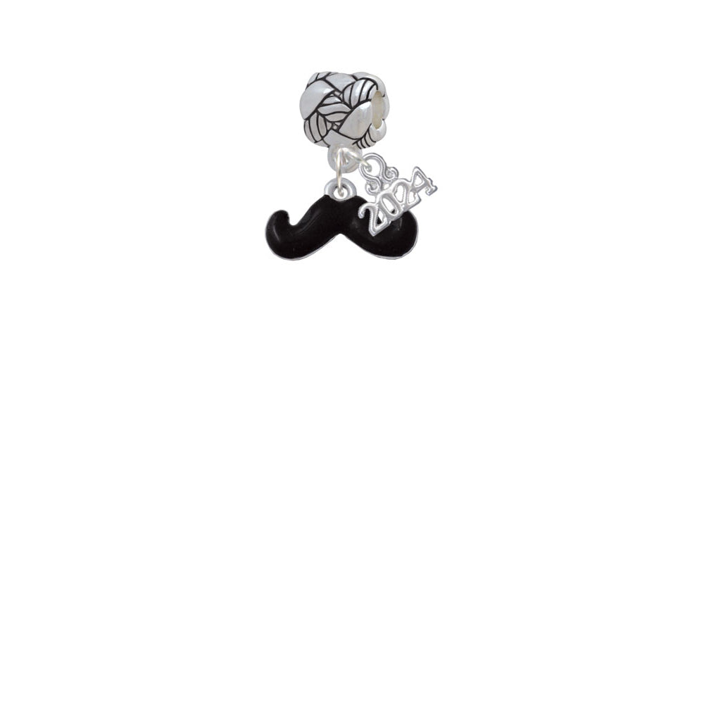 Delight Jewelry Silvertone Small Black Enamel Mustache Woven Rope Charm Bead Dangle with Year 2024 Image 2