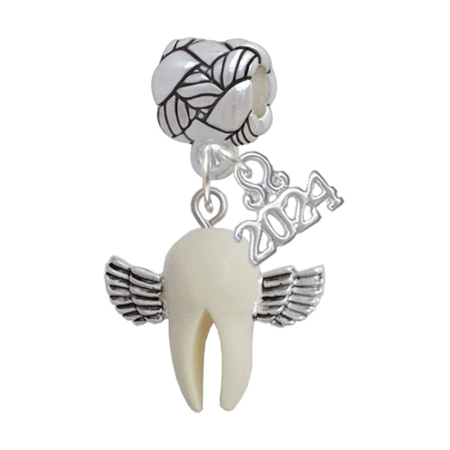 Delight Jewelry White Tooth with Wings - Tooth Fairy Woven Rope Charm Bead Dangle with Year 2024 Image 1