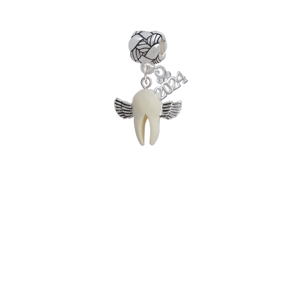 Delight Jewelry White Tooth with Wings - Tooth Fairy Woven Rope Charm Bead Dangle with Year 2024 Image 2