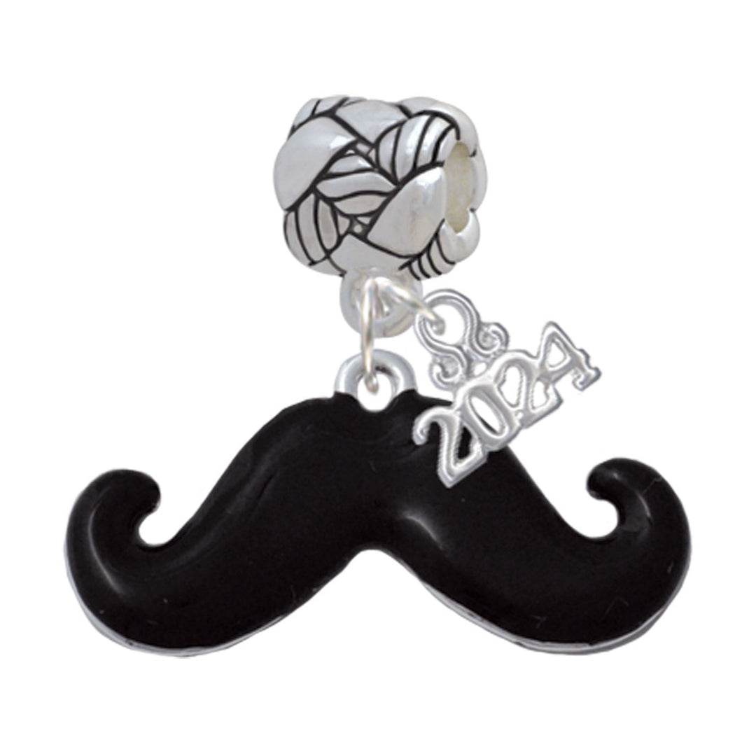 Delight Jewelry Silvertone Large Black Enamel Mustache Woven Rope Charm Bead Dangle with Year 2024 Image 1