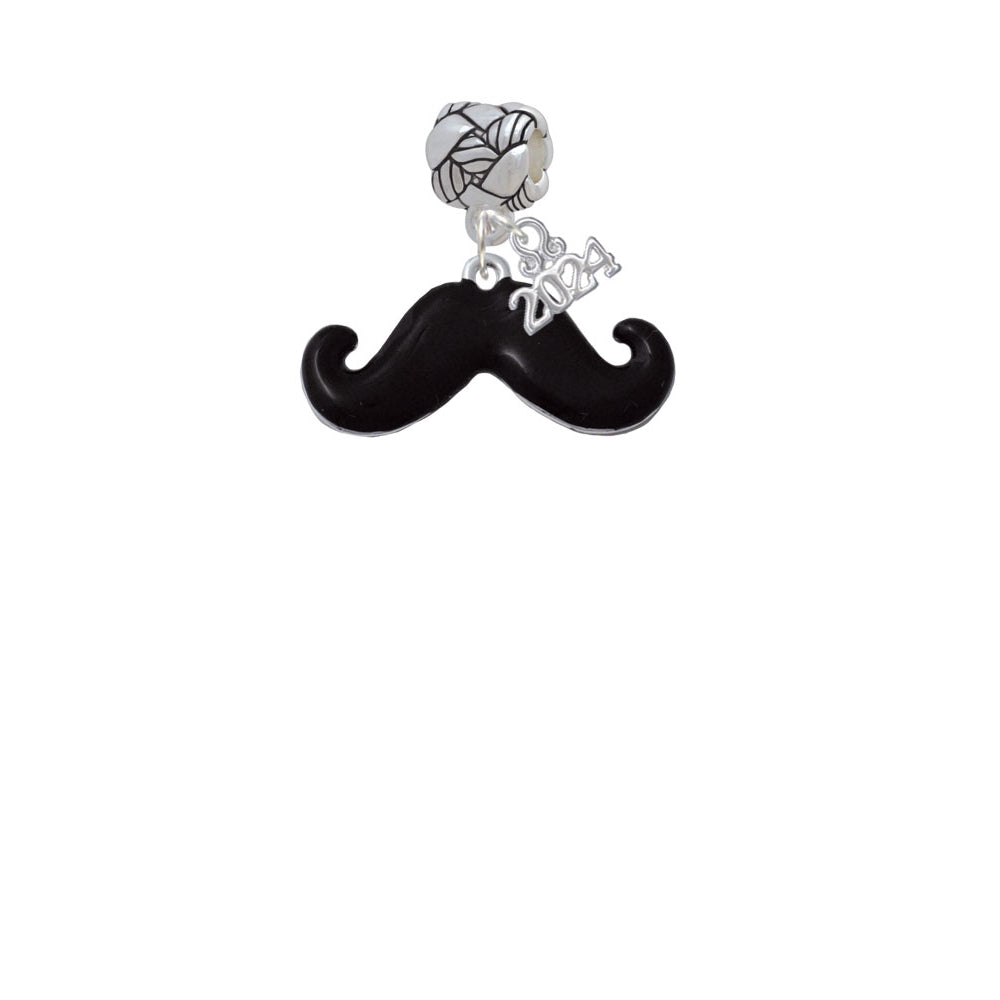 Delight Jewelry Silvertone Large Black Enamel Mustache Woven Rope Charm Bead Dangle with Year 2024 Image 2