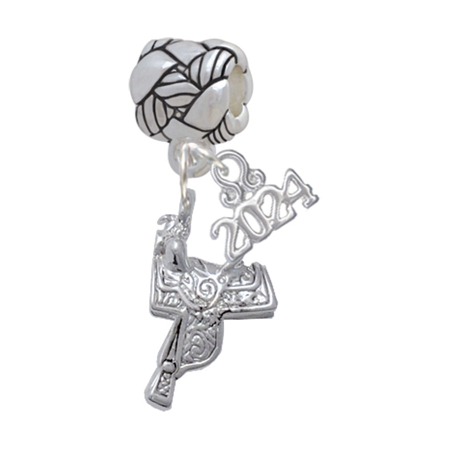 Delight Jewelry Silvertone Western Saddle Woven Rope Charm Bead Dangle with Year 2024 Image 1