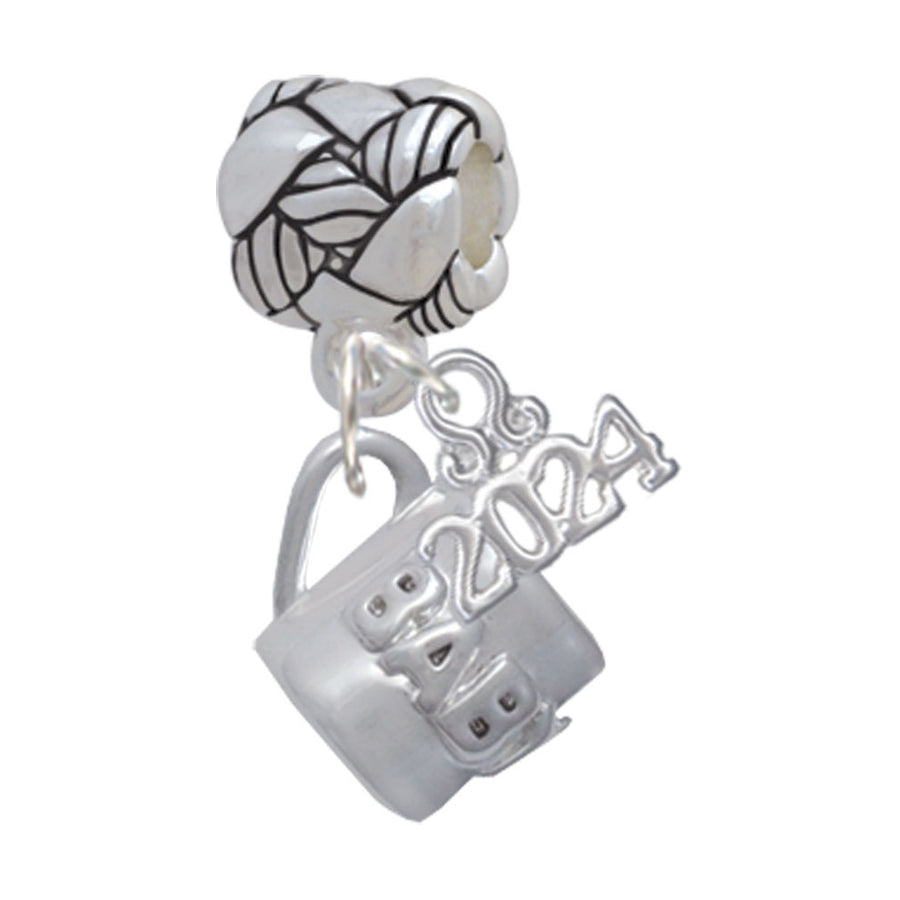 Delight Jewelry Silvertone Baby Cup with Crystal Woven Rope Charm Bead Dangle with Year 2024 Image 1