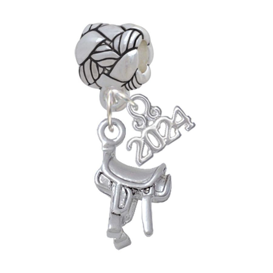 Delight Jewelry Silvertone English Saddle Woven Rope Charm Bead Dangle with Year 2024 Image 1