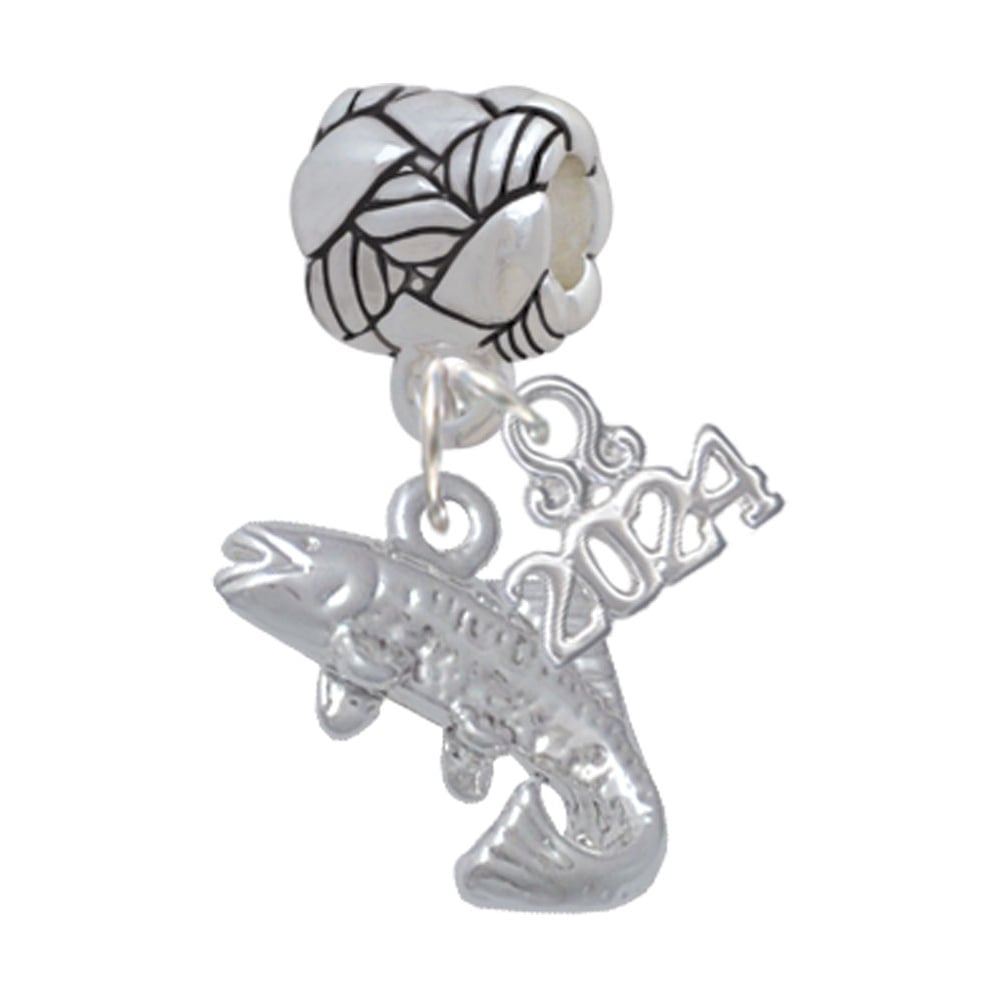 Delight Jewelry Silvertone Jumping Trout Woven Rope Charm Bead Dangle with Year 2024 Image 1