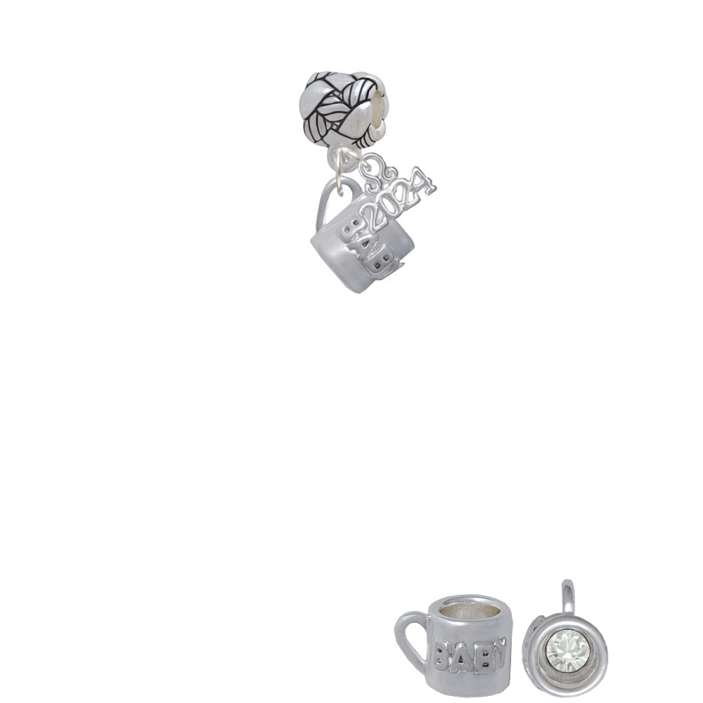 Delight Jewelry Silvertone Baby Cup with Crystal Woven Rope Charm Bead Dangle with Year 2024 Image 2