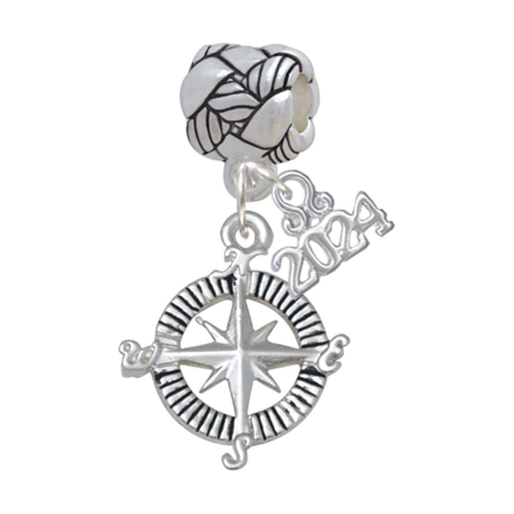 Delight Jewelry Silvertone Compass Woven Rope Charm Bead Dangle with Year 2024 Image 1