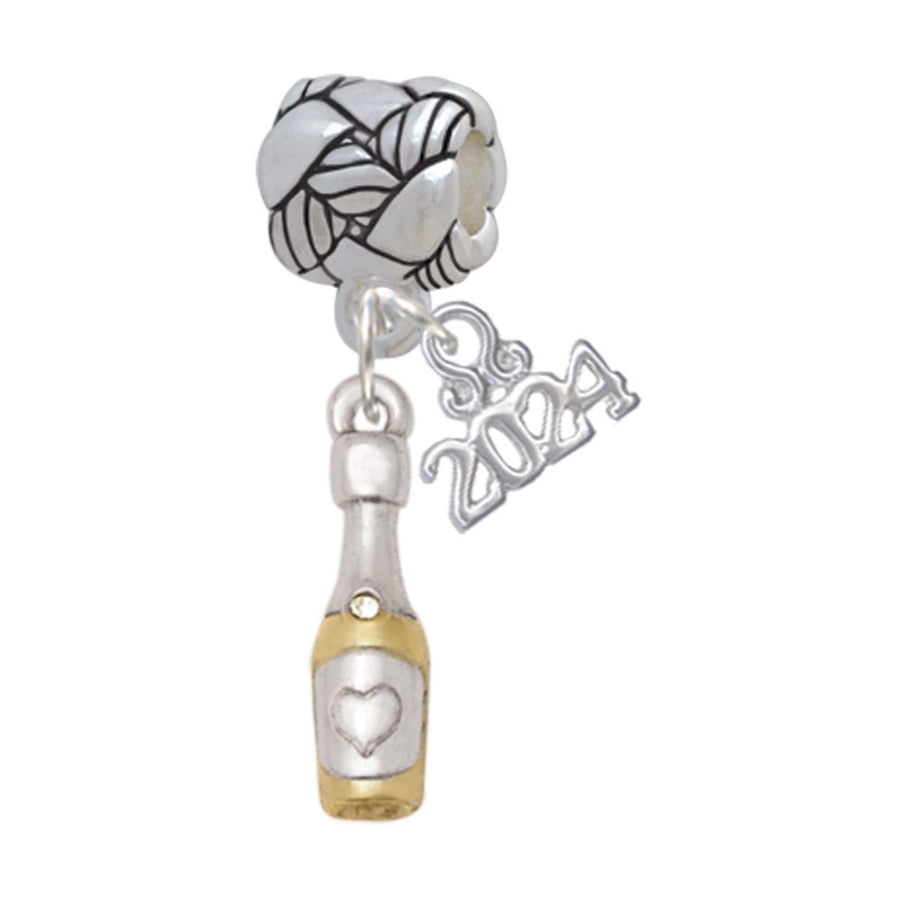 Delight Jewelry Two-tone Champagne Bottle Woven Rope Charm Bead Dangle with Year 2024 Image 1