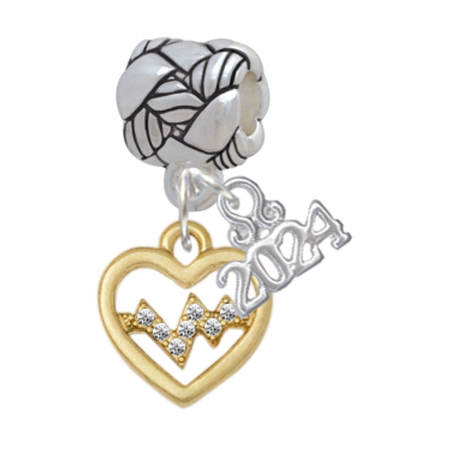 Delight Jewelry Goldtone Heart - Crystal Heartbeat Woven Rope Charm Bead Dangle with Year 2024 Image 1