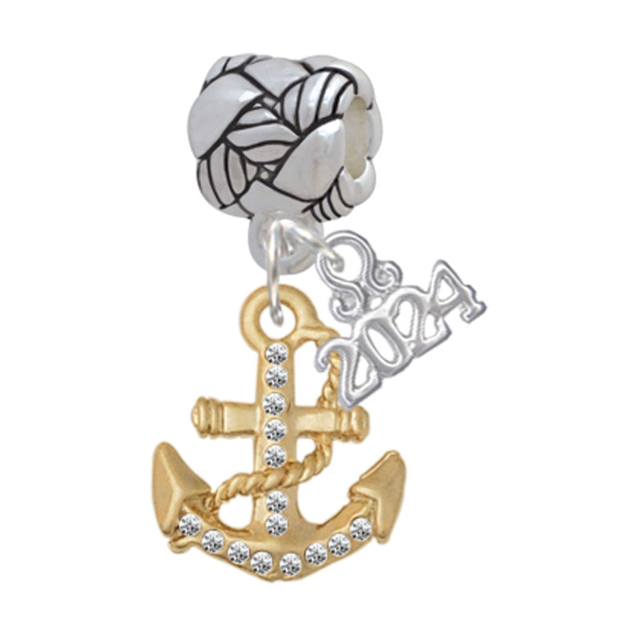 Delight Jewelry Goldtone Clear Crystal Anchor Woven Rope Charm Bead Dangle with Year 2024 Image 1