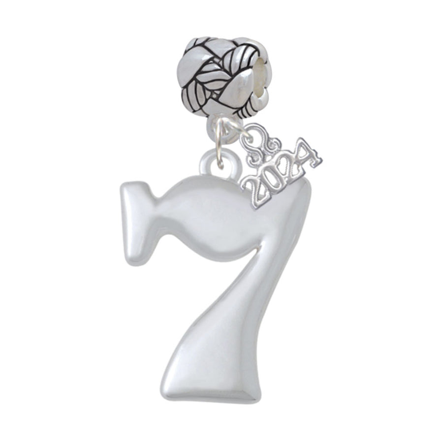 Delight Jewelry Silvertone Large Lucky 7 Woven Rope Charm Bead Dangle with Year 2024 Image 1