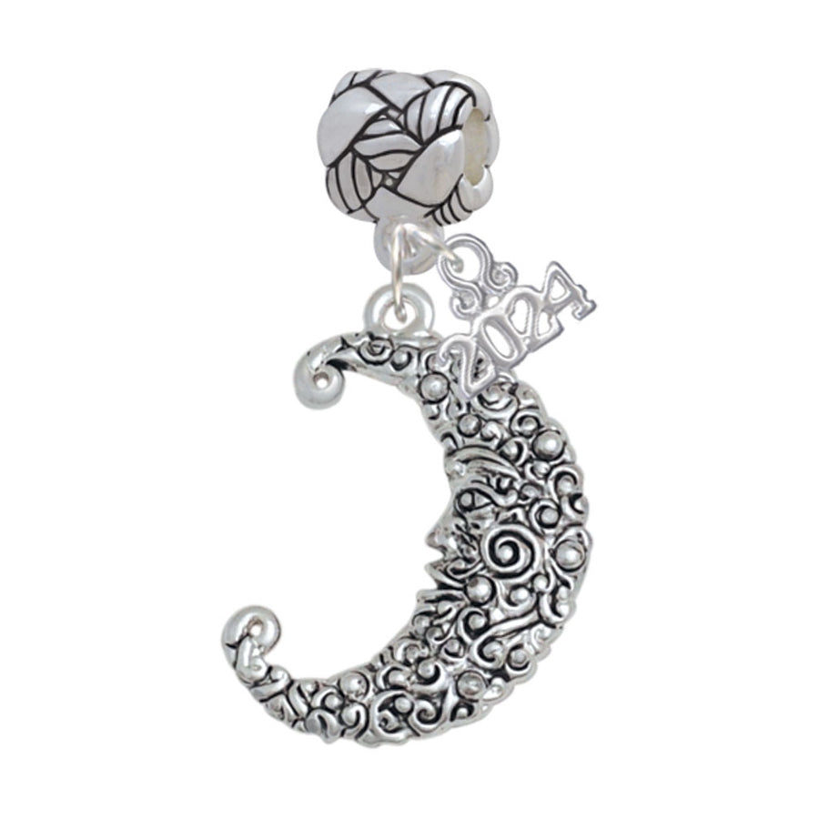 Delight Jewelry Silvertone Large Swirl Man in Moon Woven Rope Charm Bead Dangle with Year 2024 Image 1